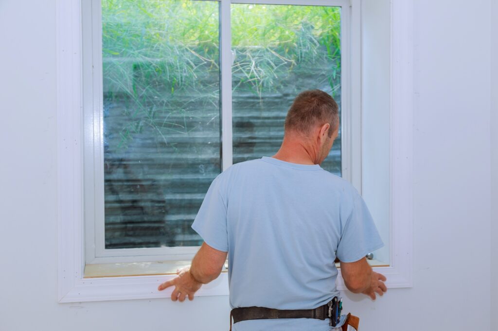 Worker installing trim around a window molding installed moldings materials